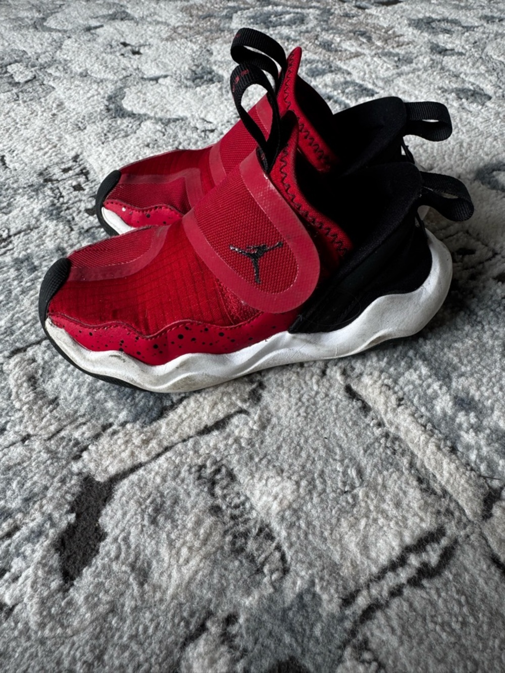 Jordan Air Jordan Nike 10.5C Kids Red and Black Slip-On Sneakers with Velcro